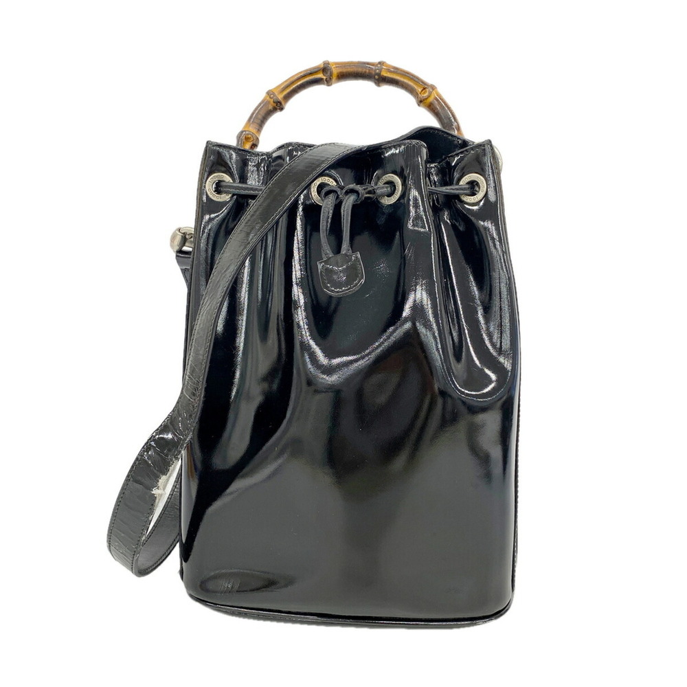 Gucci Bamboo Handbag 001 2865 1657 Patent Black Women's